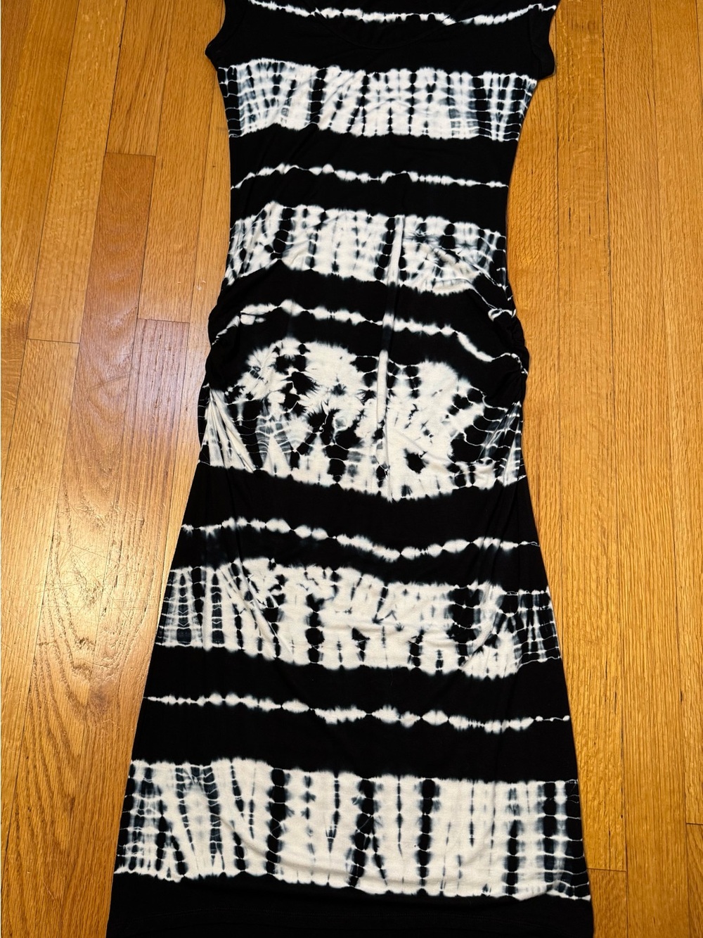 Venus Black & White Tie-Dye Ruched Bodycon Dress Medium